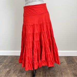 Vintage International Newport Group Tiered Cotton Skirt Orange VTG Large